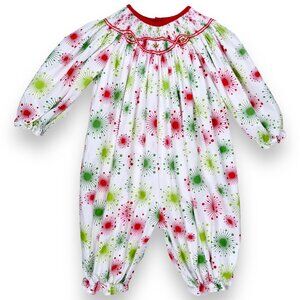 Baby Girls Winter Christmas Holiday Smocked Long Bubble Romper Outfit 6m